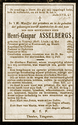 Doodsprentje pastoor Asselbergs