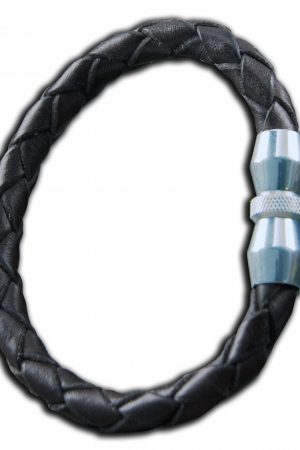 298050001 Bracelet, Black leather, 21,5cm, Steel clasp