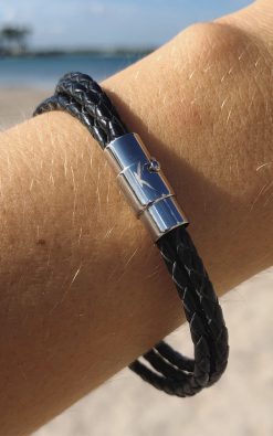 Alternative view of Bracelet Black Leather 18,5cm Steel Clasp