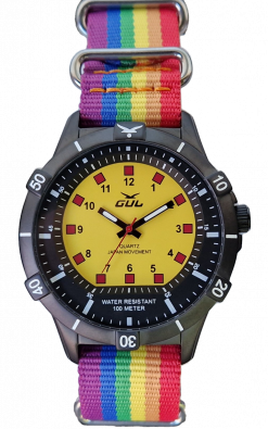 No.1 black / yellow with rainbow nato strap