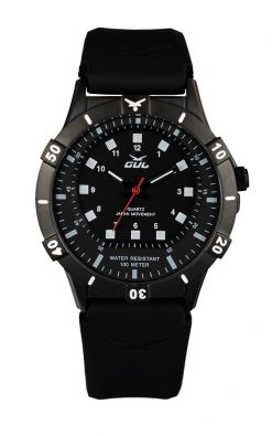 GUL No.2 Wrist watch case in IPB (Black) with black-black dial. A blackstrap in soft slilicone