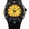 GUL No.2 Wrist watch case in IPB (Black) with black-yellow dial. A black strap in soft slilicone