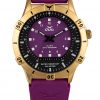 GUL No.2 Wrist watch case in gold with purple dial. A purple strap in soft slilicone