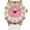 No.2 wrist watch in gold case and pink / white dail, with white soft silicone strap