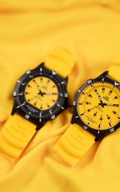 two yellow waterproof watches from gul watches
