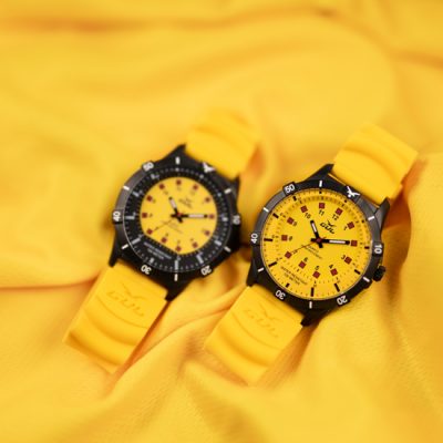 two yellow waterproof watches from gul watches