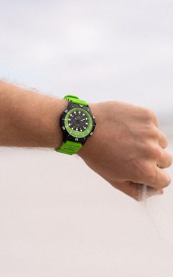 green Waterproof watch from gul watches on mans arm