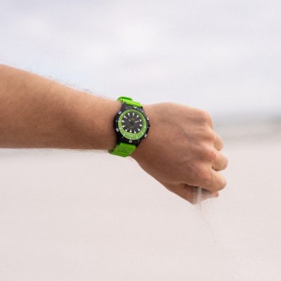 green Waterproof watch from gul watches on mans arm
