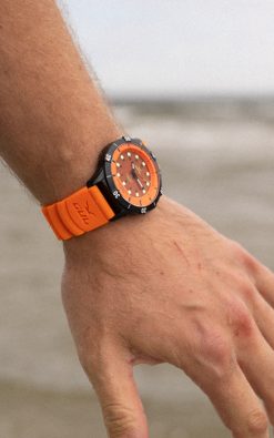 Waterproof watch from gul watches on mans arm