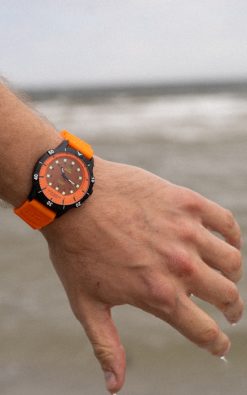 Waterproof watch from gul watches on mans arm