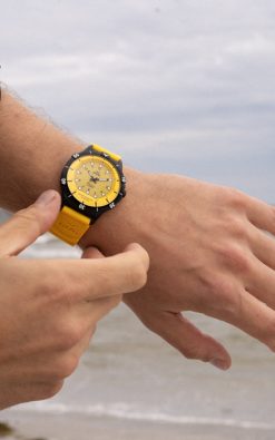 Waterproof watch from gul watches on mans arm