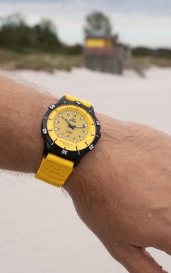 Waterproof watch from gul watches on mans arm