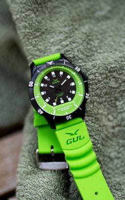 Waterproof watch from gul watches on mans arm