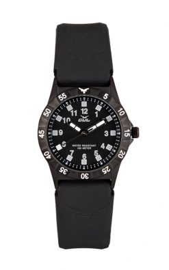 GUL No.2 black analouge watch with a black soft silicone strap.