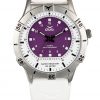 GUL No.2 Wrist watch case in Stainless steel with white-purple dial. A White strap in soft slilicone