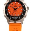 GUL No.1 watch with black case and Orange dial, orange silicone dive strap