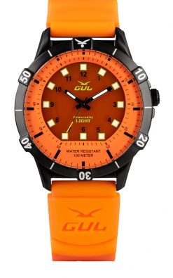GUL No.1 Power by light all orange watch with black case and orange silicnone strap