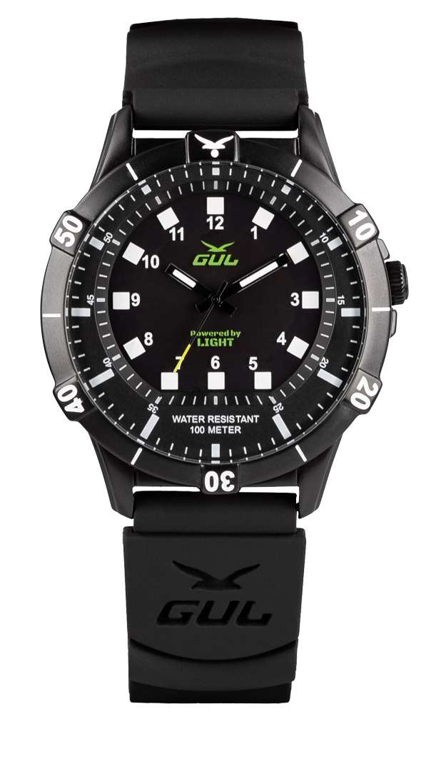 GUL No.1 Power by light black watch with black case and black silicnone strap