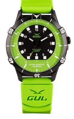 GUL No.1 Power by light green/black watch with black case and greensilicnone strap