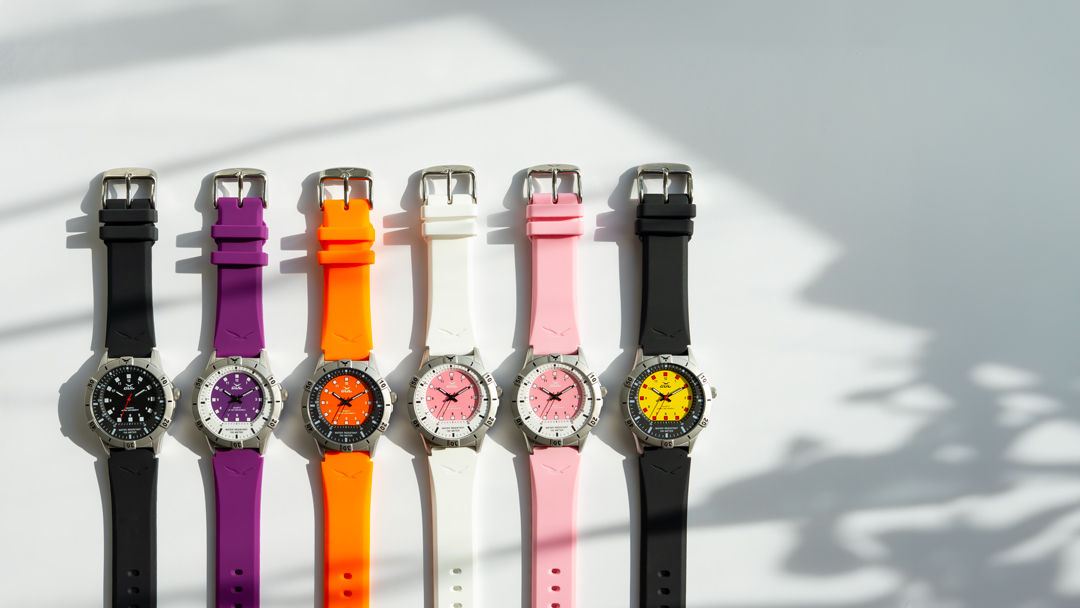colourful wrist watches from gul watches on a white backround