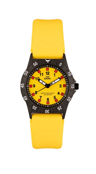 GUL No.2 Yellow analouge watch with a Yellow soft silicone strap and black case