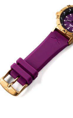 Gul No.2 watch in IPG (gold) finish with purple soft silicone strap with Gold clasp.