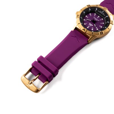 Gul No.2 watch in IPG (gold) finish with purple soft silicone strap with Gold clasp.