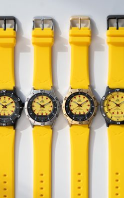 yellow silver gul watch with yellow straps