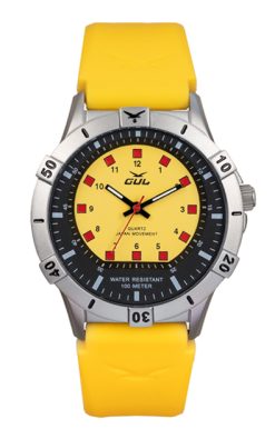 yellow silver gul watch with yellow straps
