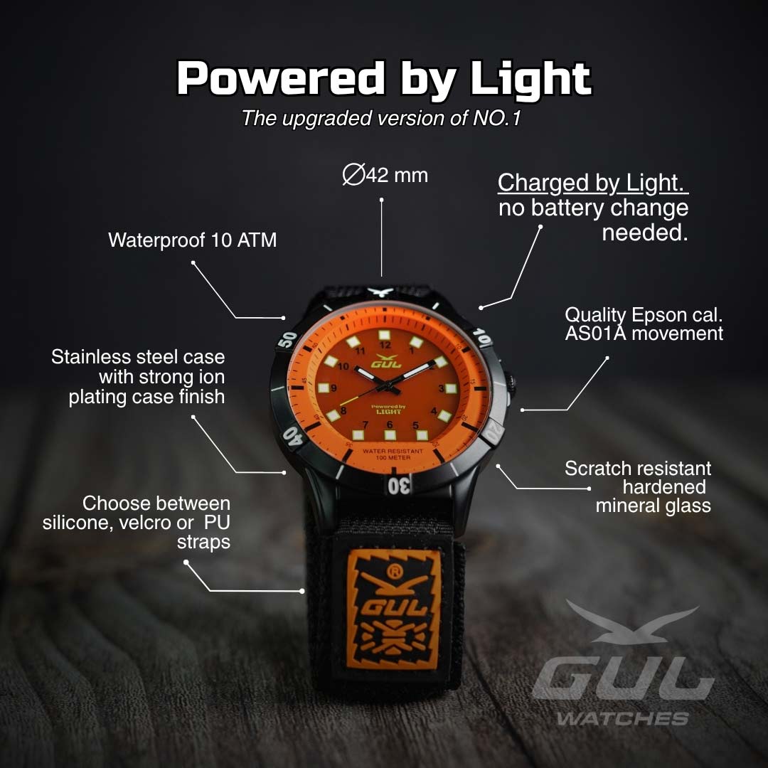 info graphic powered by light gul watches orange and velcro