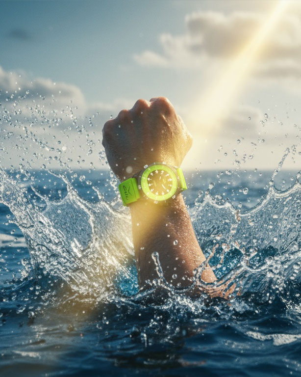 powered by light on armpushing through water gul watches
