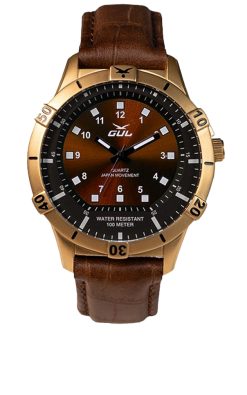Gulwatches No.1 klocka IPG Gold case with brown leather strap