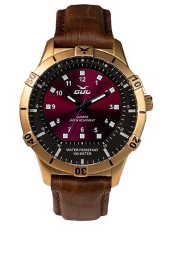 Gulwatches No.1 klocka IPG Gold case with brown leather strap