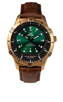 Gulwatches No.1 klocka IPG Gold case with brown leather strap