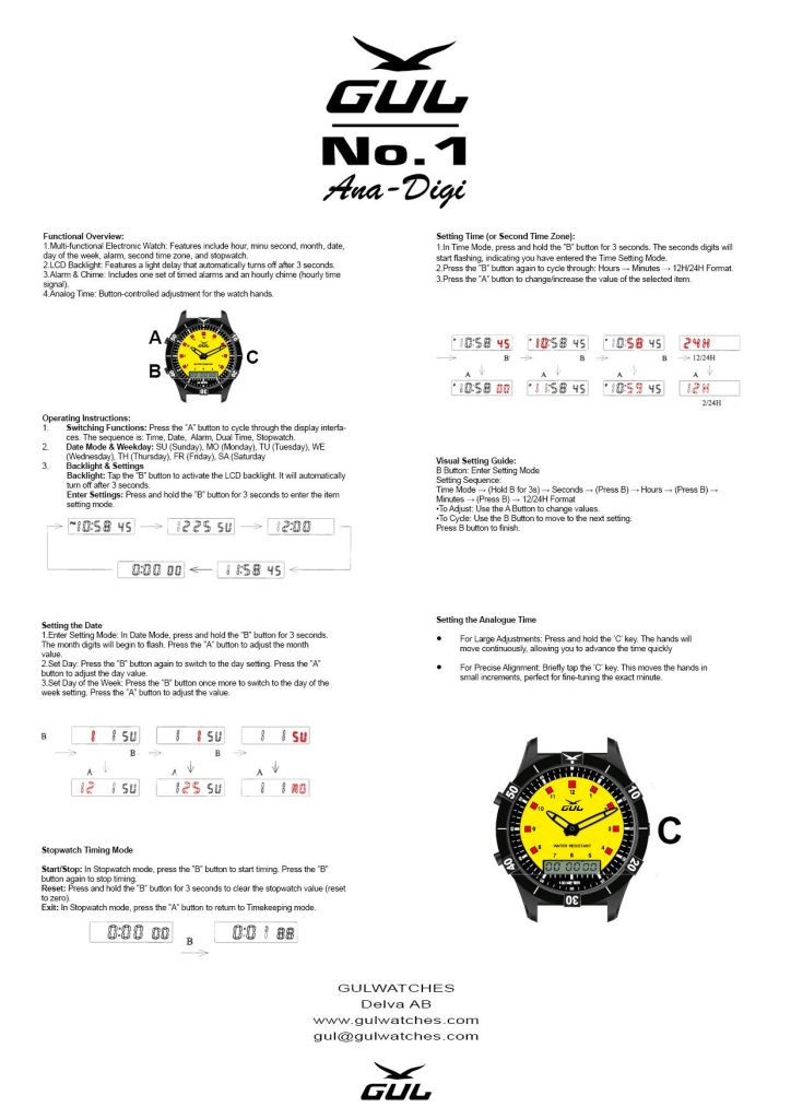 Instruction for GUL Ana - Digi watch