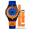 gulwatches in watch orange and blue with extra orange straps and tool on white background