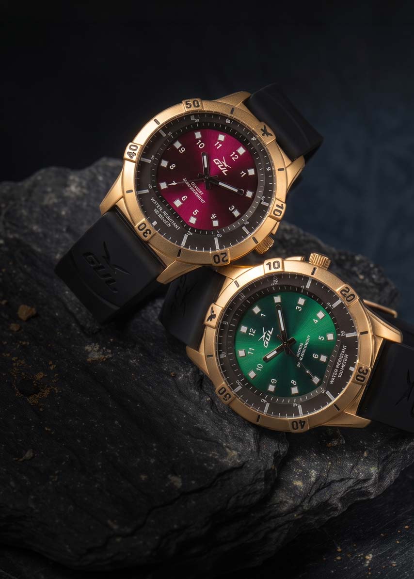gul watches waterproof watches red green on rock