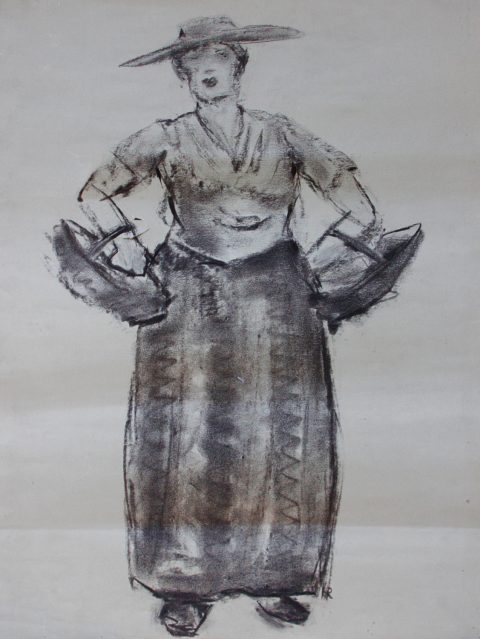 Boeren vrouw, houtskool, 60 – 50 cm