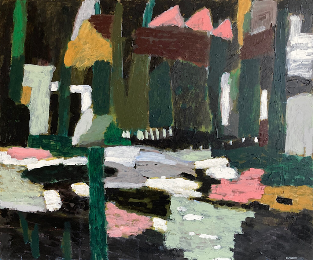 wetland flodbred sø sumpf mose oversvømmelse elletræ vand land fugt jord maleri kunst grænselandet sydslesvig Hans Clausen nordic