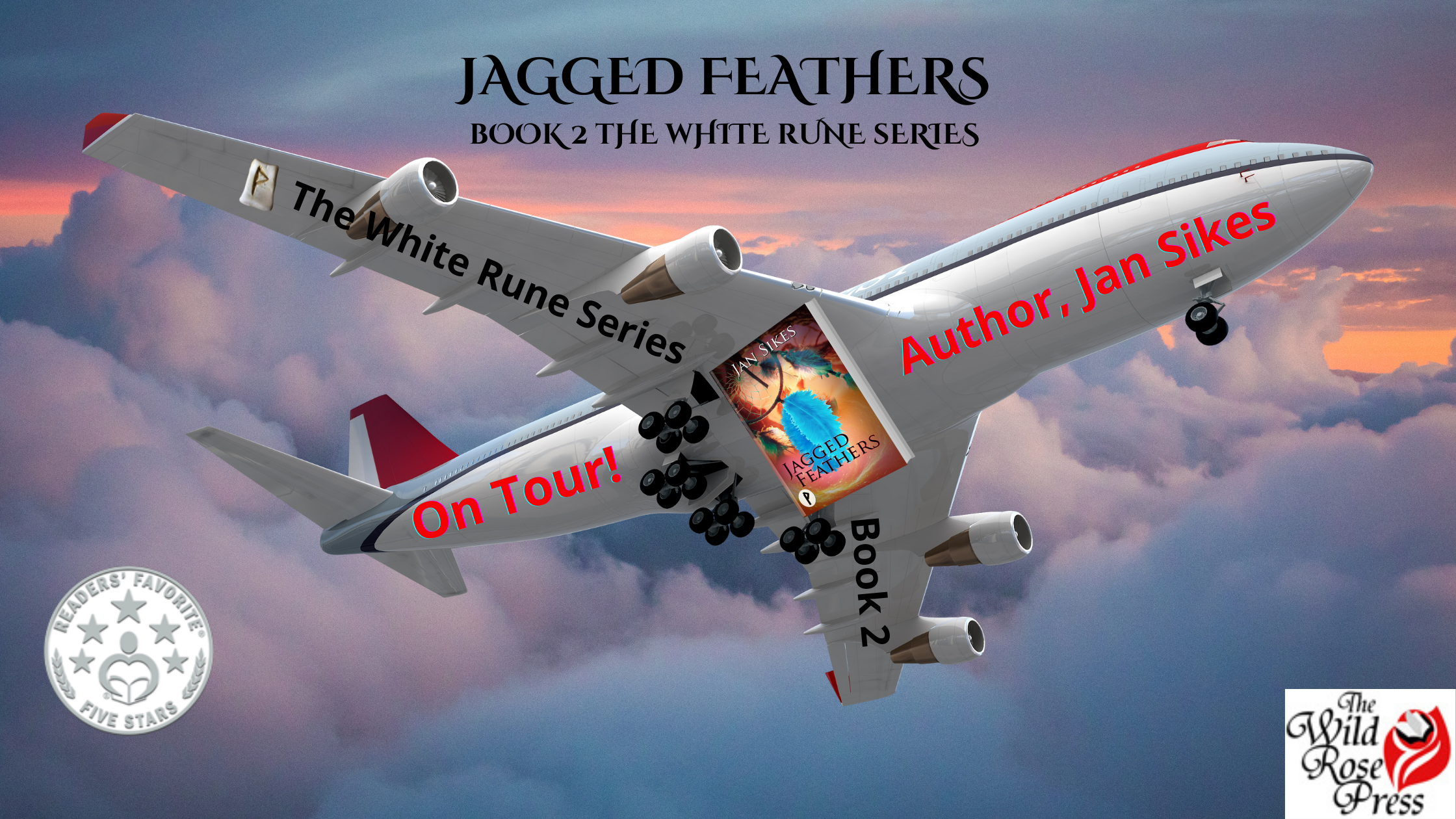 Jagged Feathers blog tour banner showing aeroplane
