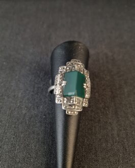 Silver ring with marcasite and green stone