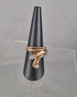 14 carat double snake ring with two old cut diamonds