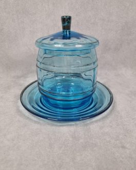 Glass jar with lid and saucer