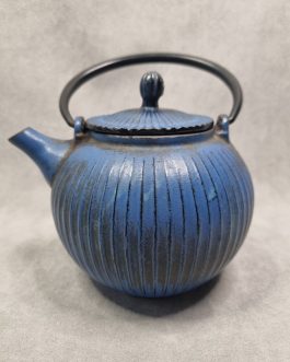 Blue painted cast iron teapot