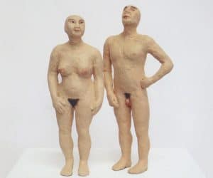 Man and Woman painted bronze figures