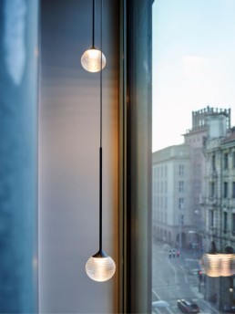 A detail shot of a lamp in an office