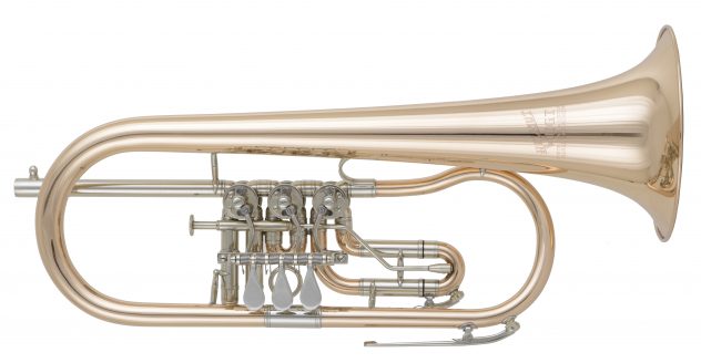 Flugelhorn Helmut Voigt "HV-F1" gold brass with trigger and watery at 3rd valve slide