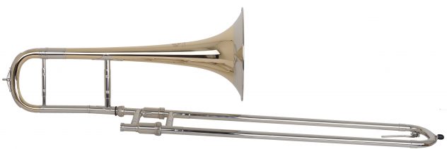  Helmut Voigt Markneukirchen - Eb Alto trombone (large) HV-A3 Gold brass body, bell with medium wide nickel silver garland on rim, Alto crook with brace, nickel silver outer slide, crooks with snake ornaments