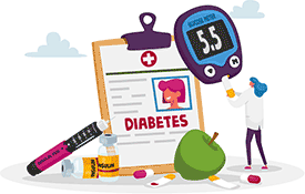 A stylised image representing diabetes. Control of diabetes is required to reduce risk of reoccurring hernias.