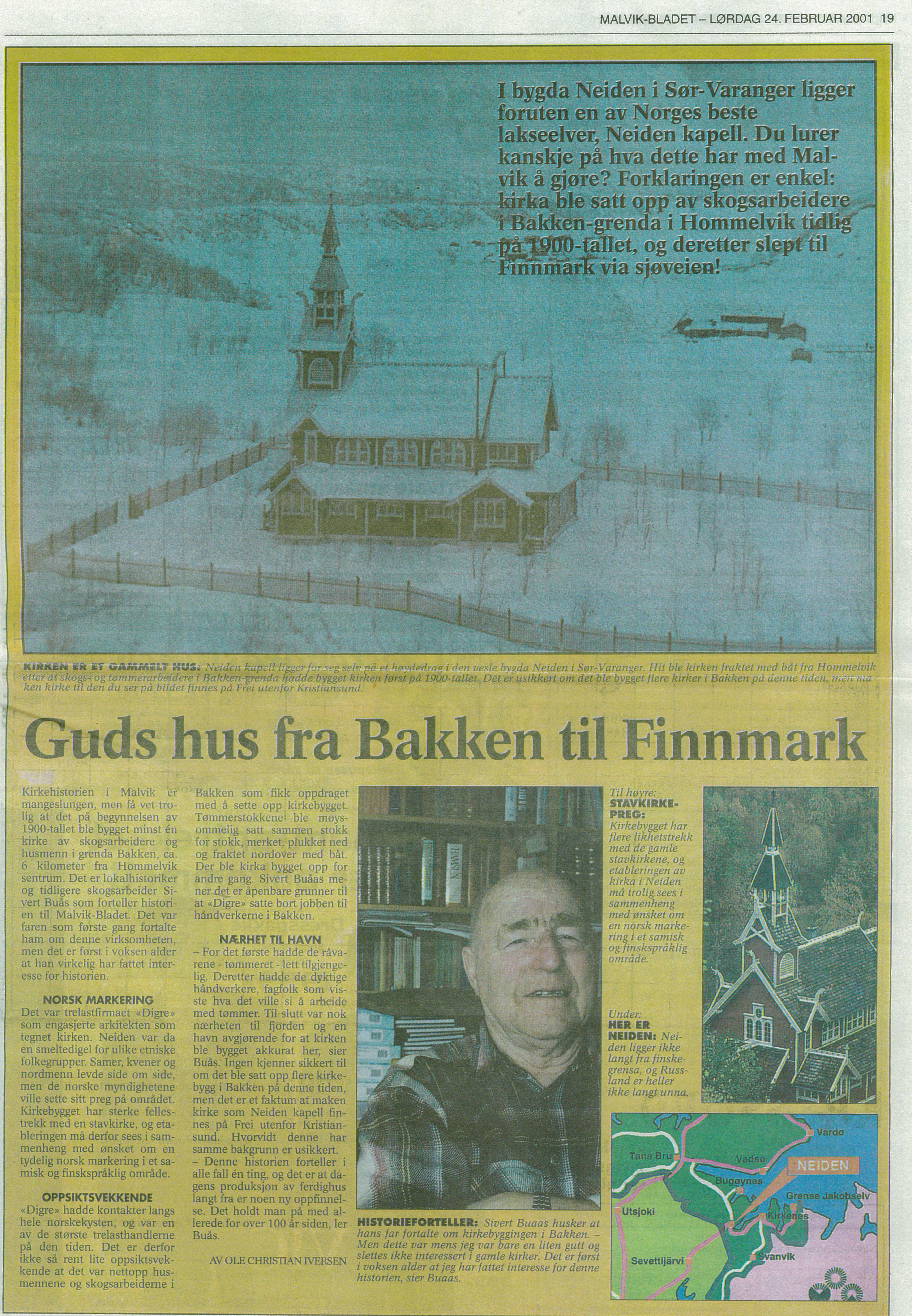 Artikkel fra Malvikbladet om Neiden kapell.